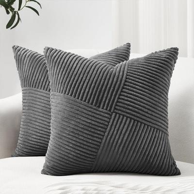 2 Pieces Windmill Design Splicing Cross Throw Pillow Cover Corduroy Wear-resistant Patchwork Cushion Cover Solid Color