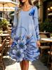 Spring Autumn Women Dress Casual Long Sleeve O-neck 3D Print Loose A-Line Dress Oversized Home Wear Robe