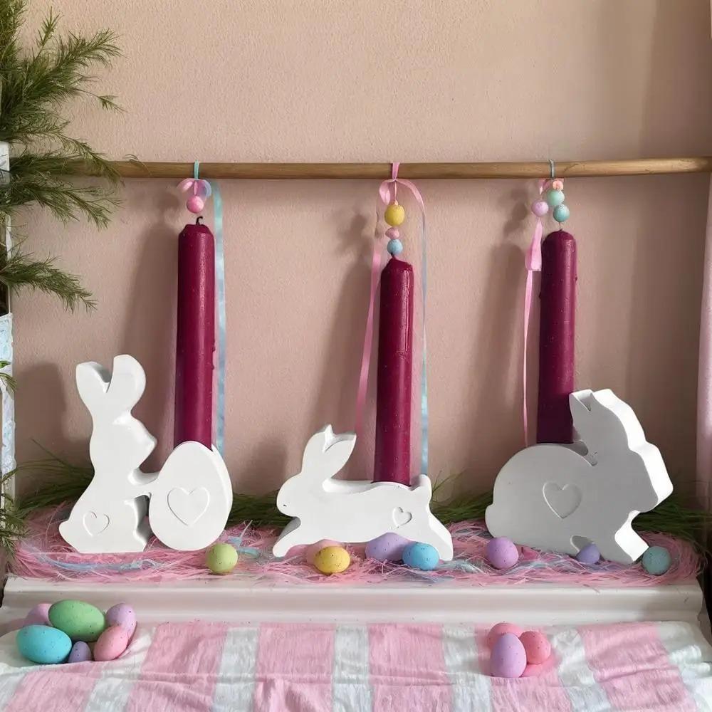 Cute Easter Bunny Silicone Mold Handmade Bunny Tealight Molds  Home Table Decoration