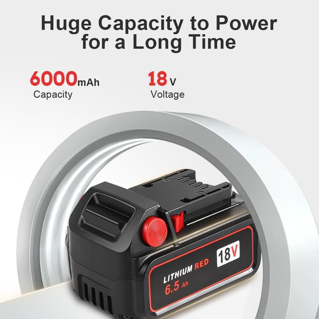 6.5Ah 18V Replacement for Milwaukee M-18 Battery 2/pk Blck