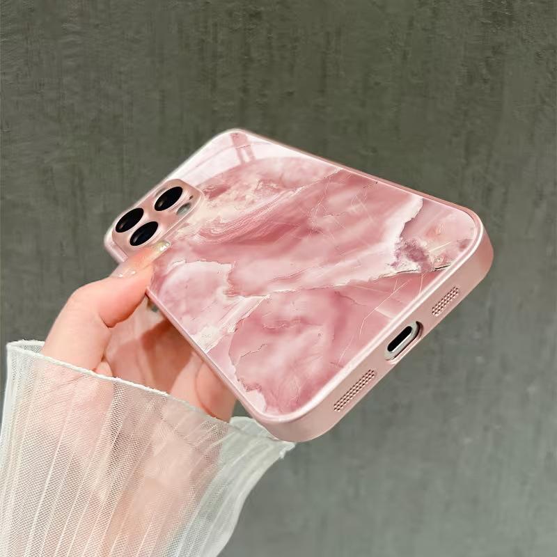Integrated lens frame gilt marble pattern iPhone15promax mobile phone case tempered glass protective case