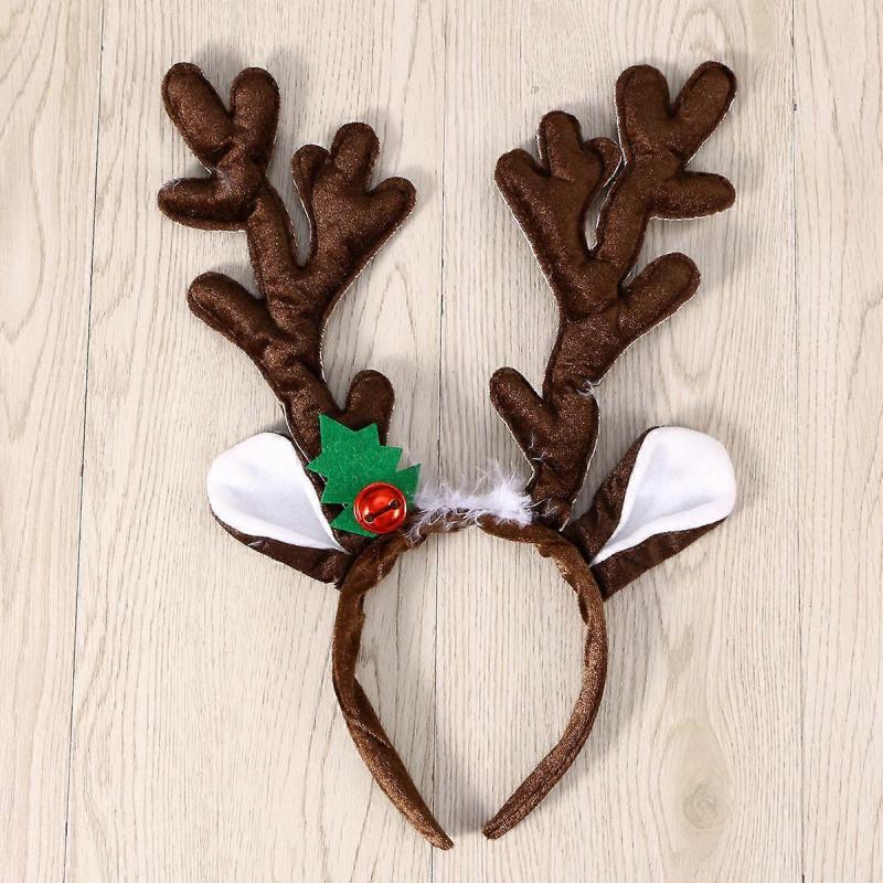Christmas Headband Reindeer Antler for Kids and Women with Bell 1 Piece Brown