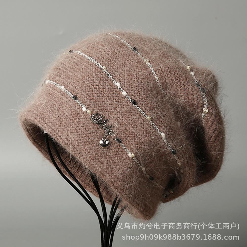 Otoño e invierno nuevo gorro de punto cálido engrosado de pelo de conejo protección contra el frío protección para las orejas gorro apilable simple versátil gorro de lana