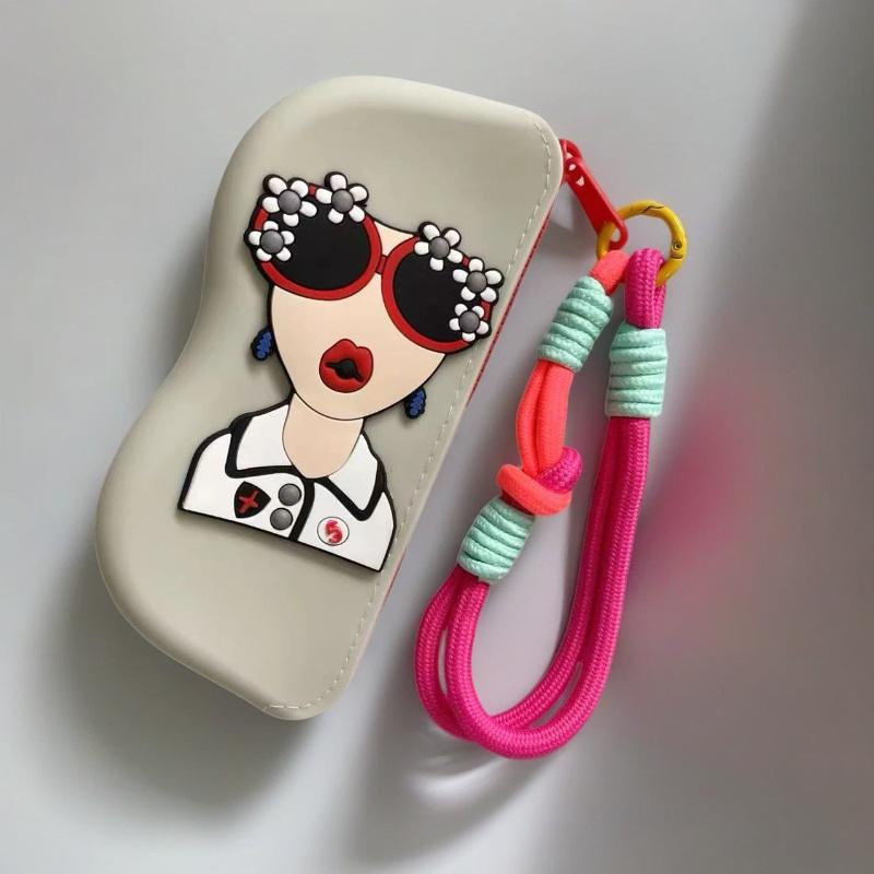 

1pc Women S Glasses Case with Colorful Lanyard - Silicone, Portable Storage Bag for Daily Playful Design