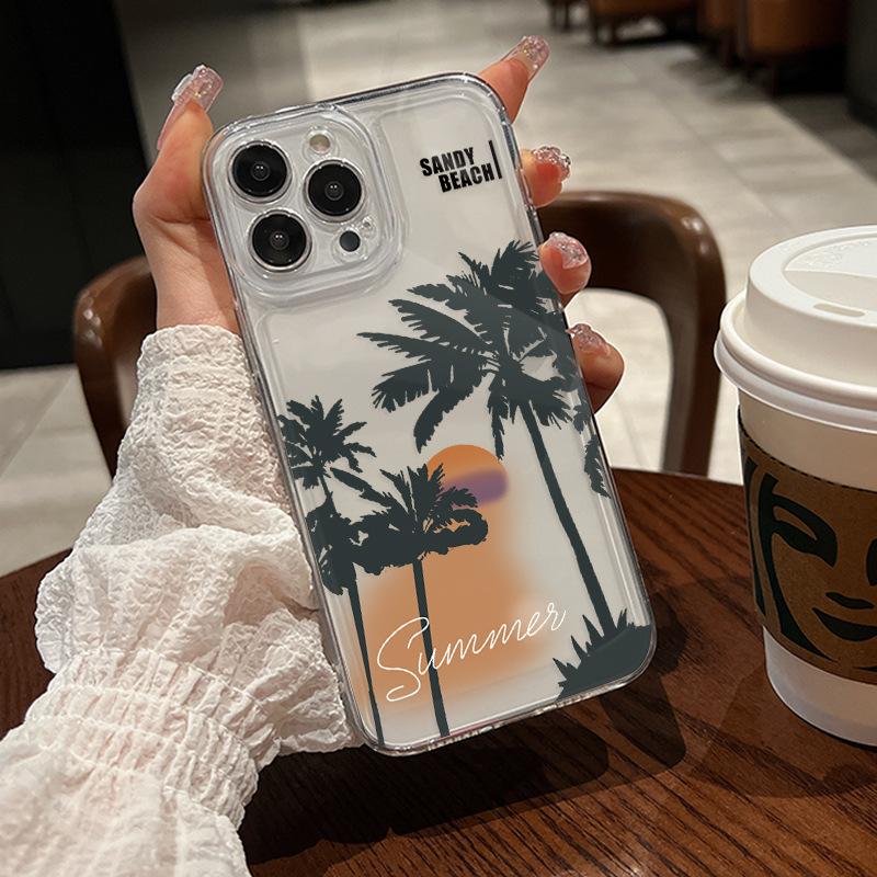 Sunset Coconut for Iphone12 Apple 17/16/15 Promax Transparent Phone Case 14 Anti-drop Cover Women