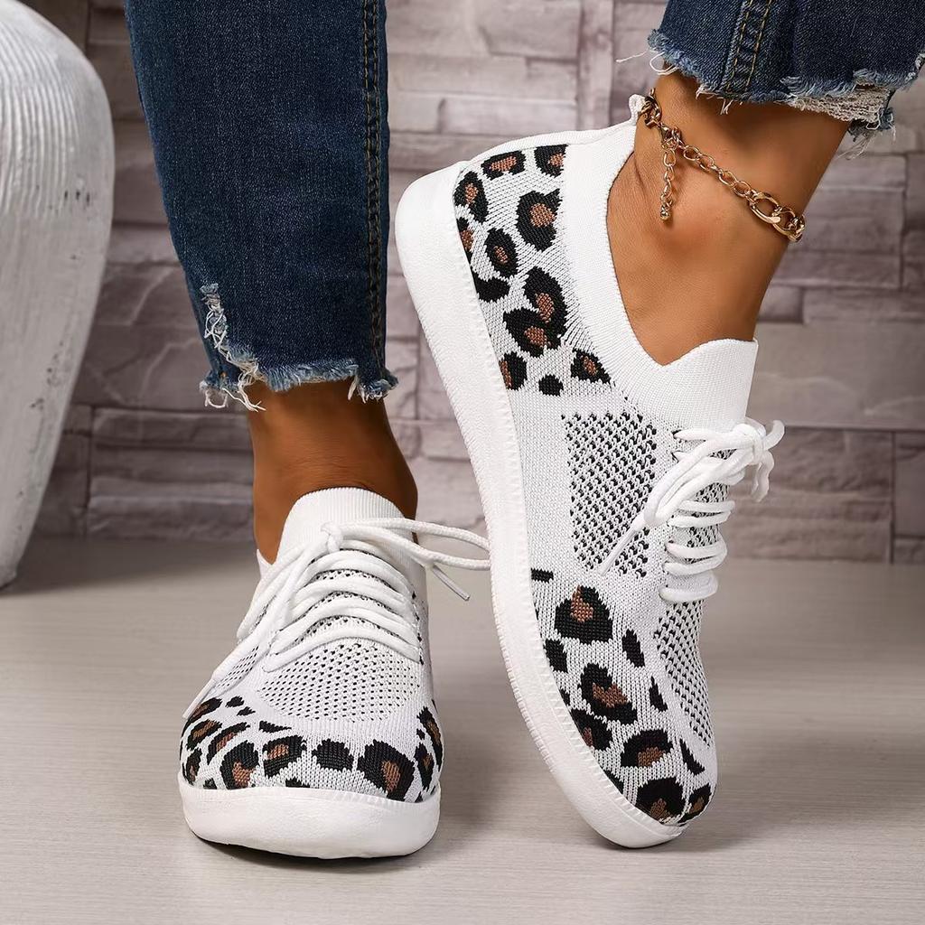 Women Casual Sneakers New Leopard Lace-up Lightweight Sneakers Women Mesh Breathable Running Shoes Women 2025 Zapatos De Mujer