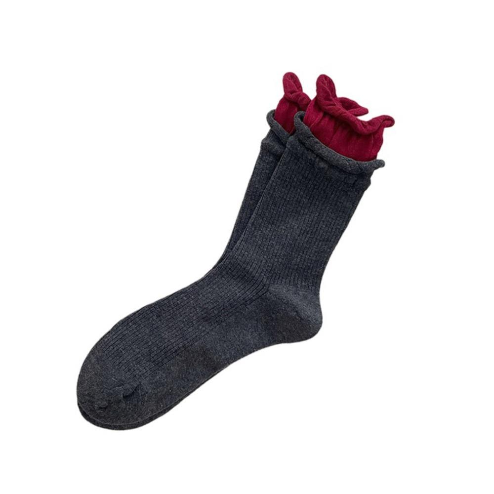 

Pure Cotton Color-matched Stockings Angora Red Middle Tube Socks Mid-calf Socks Spring Autumn червоний/сірий