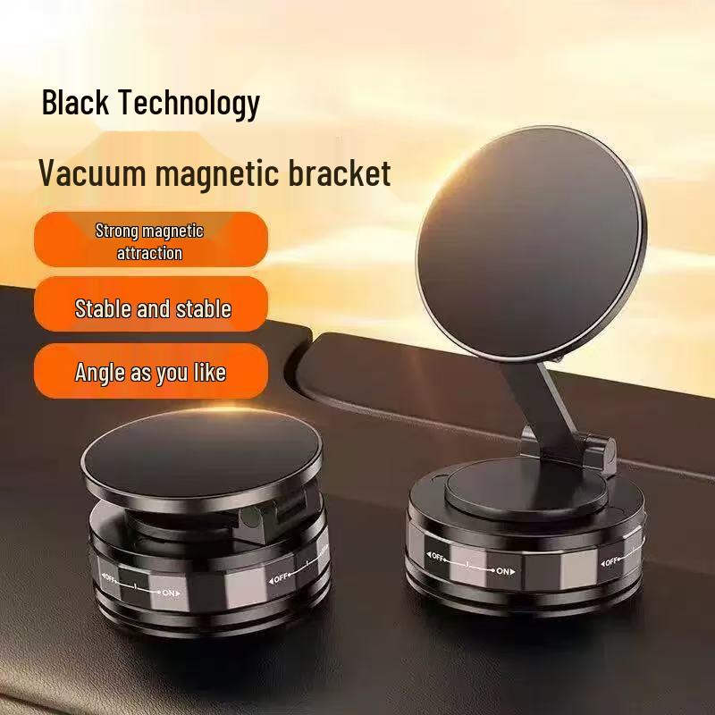 Rotating Magnetic Phone Holder: Portable Vacuum Suction Cup Car Mount with Folding and Lifting Features.