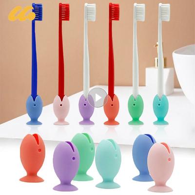Suction Toothbrush Holder Portable Travel Cute Standing Traceless Tooth Brush Cover Fish Shape Silicone Suction Cup Bathroom Too
