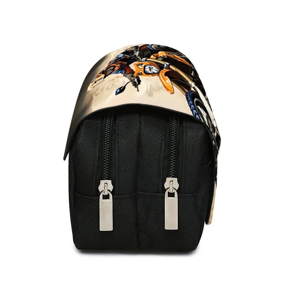 Cool Motorcycle Pattern Double Flip Fabric Pen Case Boy/Girls Best Gift 3D Pencil Pouch School Office Use Children Model WKA14
