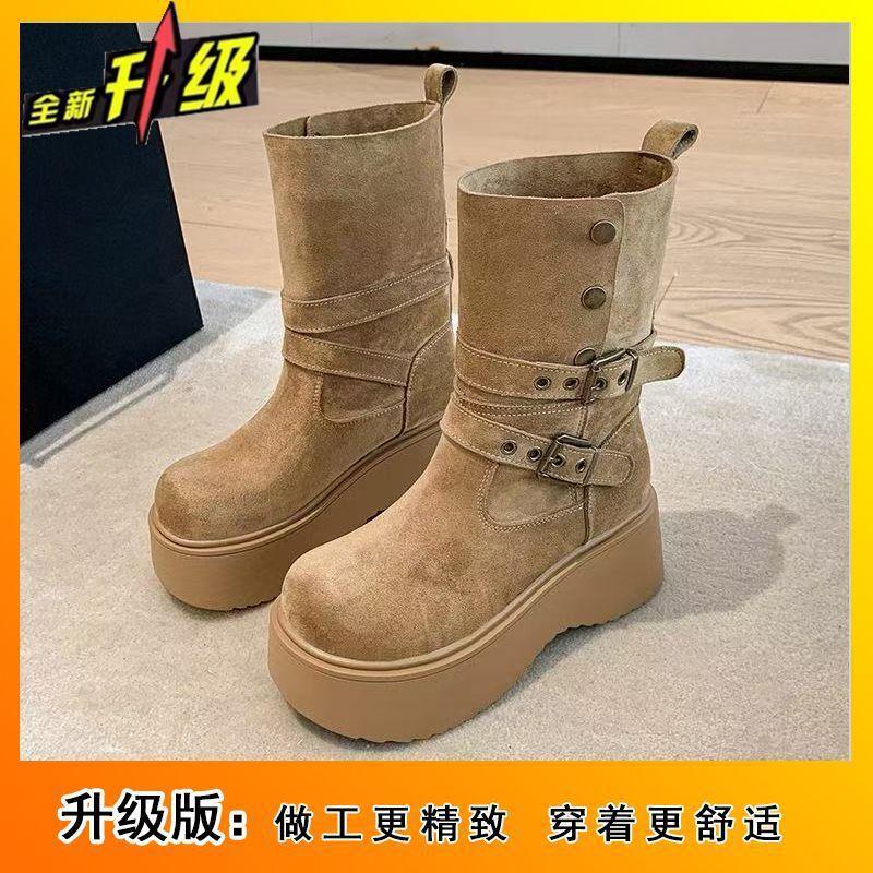 Popular Fashion and Thin Retro Women's Medium Boots 2025 Autumn New Super Fire Thick-soled Comfortable Martin Boots Women's