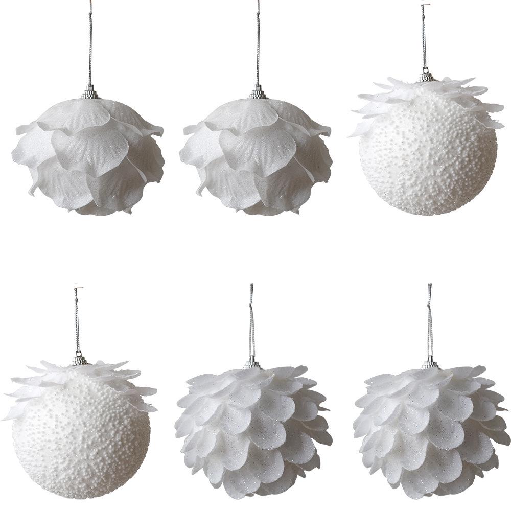White Petal Christmas Ball Ornament with Sticky Powder Foam Decor for Festive Tree and Atmosphere.