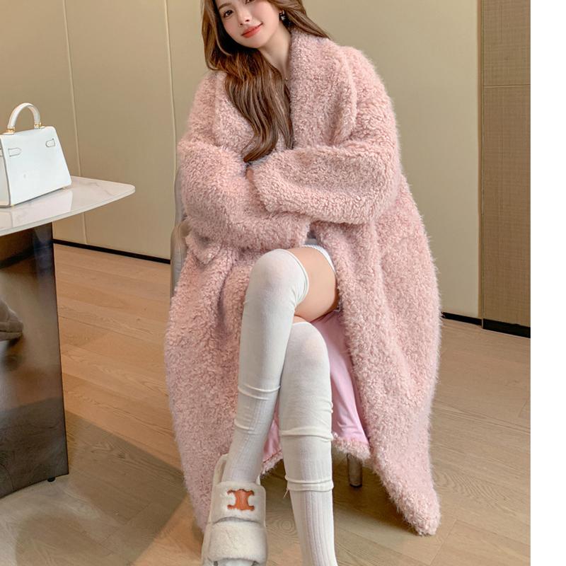 VAYLA New Women Warm Furry Coat Thick Big Collar Fake Lambswool Long Coat Beige Tops For Women Casaco Feminino