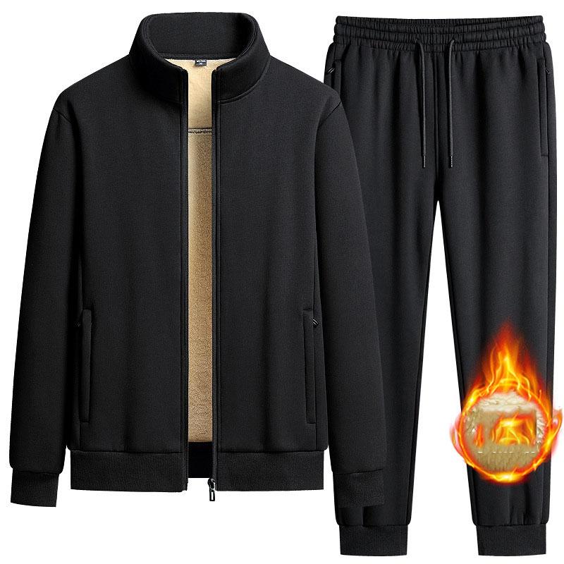 Man Casual Tracksuits Autumn Winter Men Sets Men's Fashion Plus Fleece Thickened Warm Pure Cotton Hooded Sportwear Suit