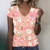 Women V Neck Short Sleeve Floral Print Casual T Shirt Top Relaxed Fit Lightweight Soft Fabric Comfortable Wear