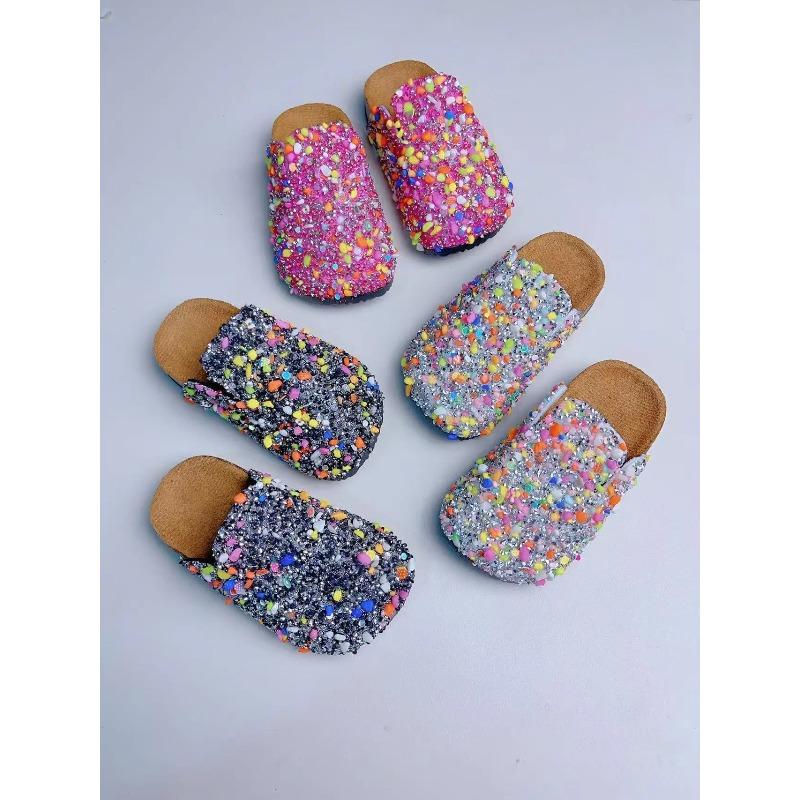 Summer Bling Children's Slippers Buckle Cork Slippers Girls Anti Slip Flat Outdoor Kids Fashion Shoes