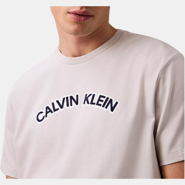 Calvin Klein Letter Print Comfortable Knitted Round Neck Short Sleeve T-Shirt Men Tops Gray Purple LV04RB849G-6XU