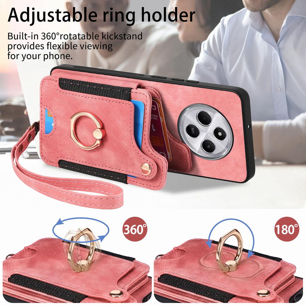 RFID Blocking Case For Xiaomi Redmi 14C 4G/14R 5G/Poco C75 4G Handbag Leather+TPU Phone Cover Card Slots,Ring Holder