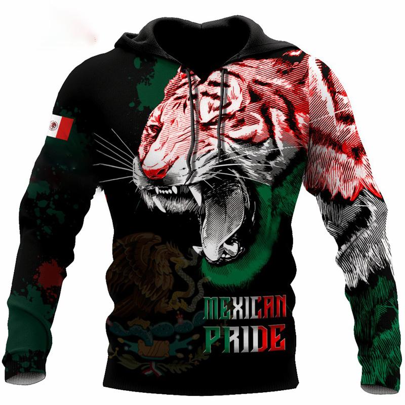 Men's Hoodie New Fashion Mexican Flag Hoodie Men's Top Autumn Fall Long Sleeve Mexican Aztec Sweatshirt Street Wear