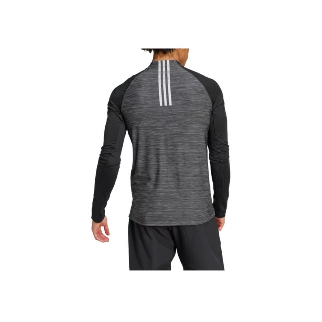 adidas Gimnasio AEROREADY Entrenamiento 3 Rayas 1/4 Cremallera Moda Transpirable Manga Larga Camiseta Hombre Tops Negro IM7487