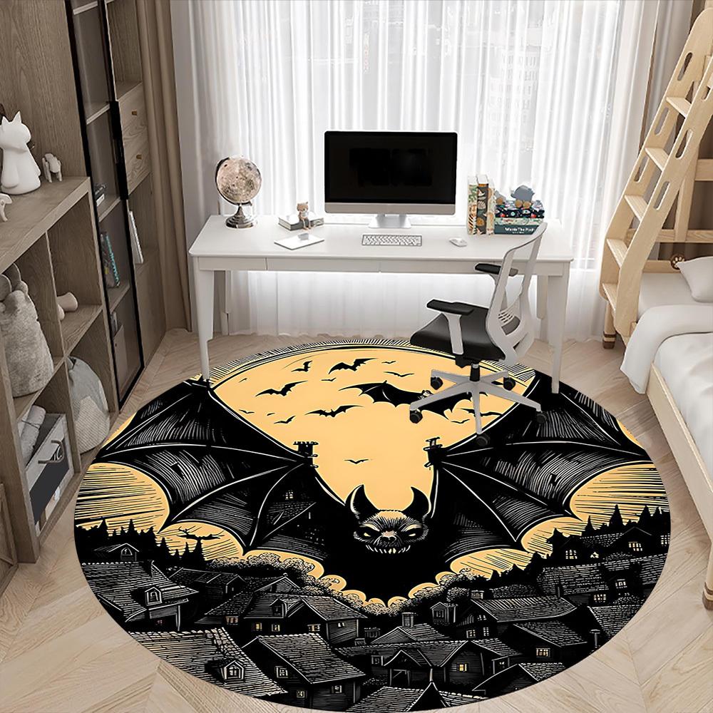 1PC Halloween Bat Office Round Area Rug, Mat Suitable For Office, Under Office Chairs Bedroom Living Room Home Decor, Room Deco