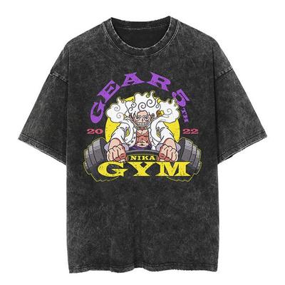 Japanese Anime ONE PIECE One Piec T-Shirt Luffero Retro Cotton Washed Short-sleeved T-shirt for Men and Women