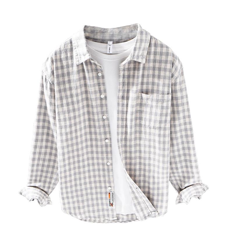 Spring Long-sleeved Plaid Shirt Men's Loose Casual and Versatile Youth Pure Cotton Fur Shirt