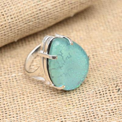 Bague de fiançailles en argent sterling 925 avec triple opale australienne bleue faite à la main pour elle