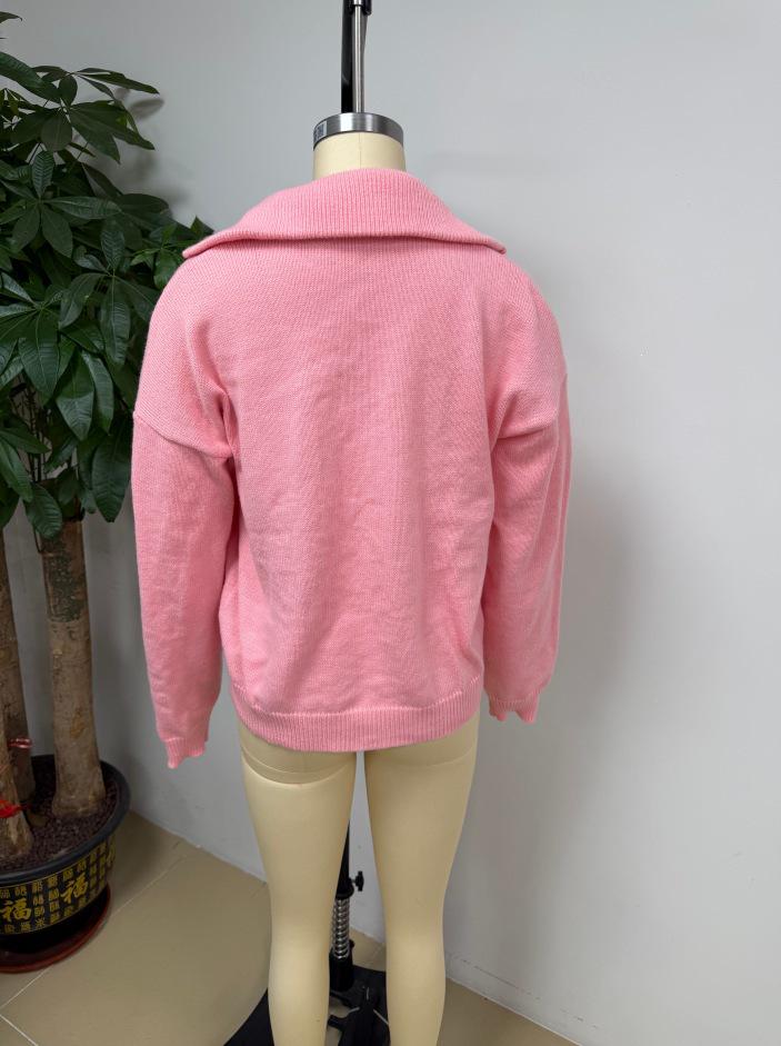 2026 European & American Women's Zipper Knit Cardigan for Autumn/Winter - Solid Color Casual Fashion.