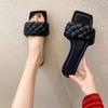 Fashion Fashion Square Toe Flat Women Slippers breathable Casual Summer Shoes Woman Slip on Ladies Slides Big Size 41 Beach  Flip Flops