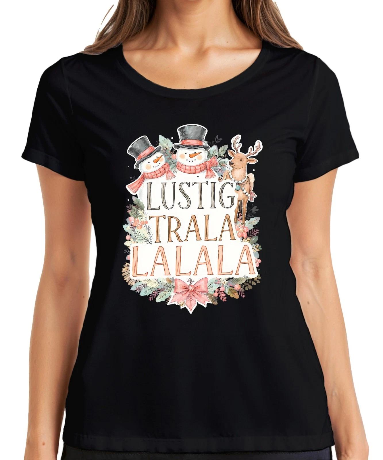 LUSTIG TRALA LALALA Weihnachten Schneemann Rentier Niedlich Retro Damen T-Shirt L