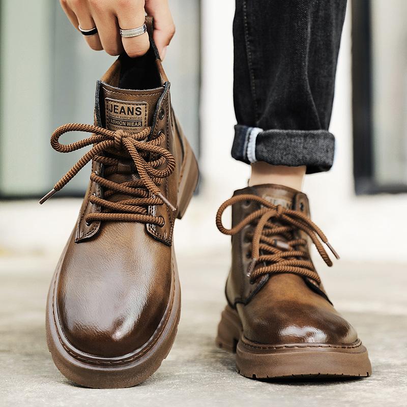 Fashion Men's Shoes Fashion Handmade Men Boots All-match Male Booties Genuine Leather Outdoor Vintage Boots New Arrival Ankle Work Boots