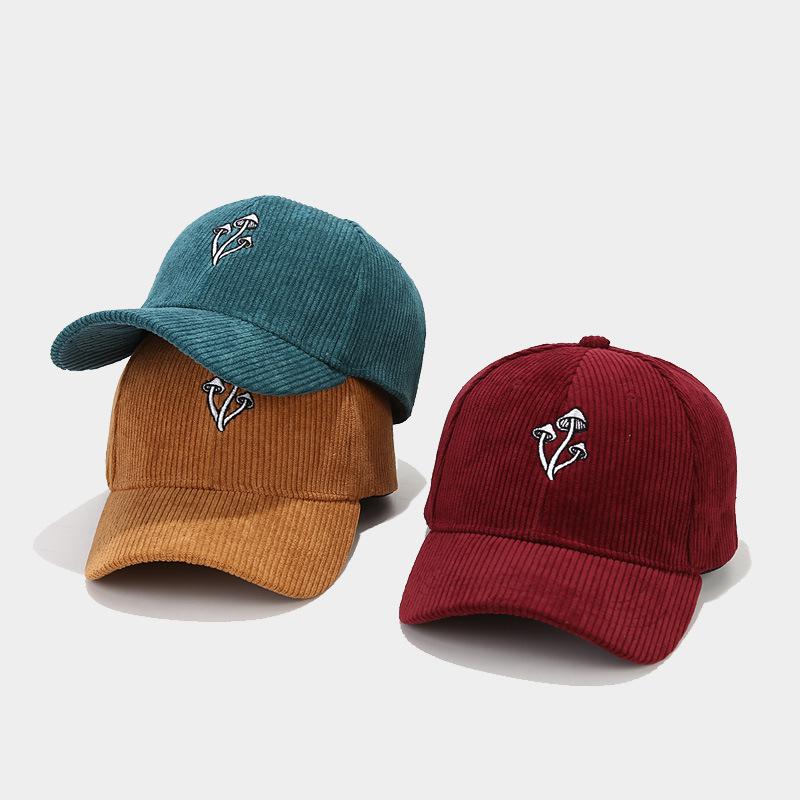 New three mushrooms embroidered corduroy baseball cap simple fashion cap outdoor sun hat