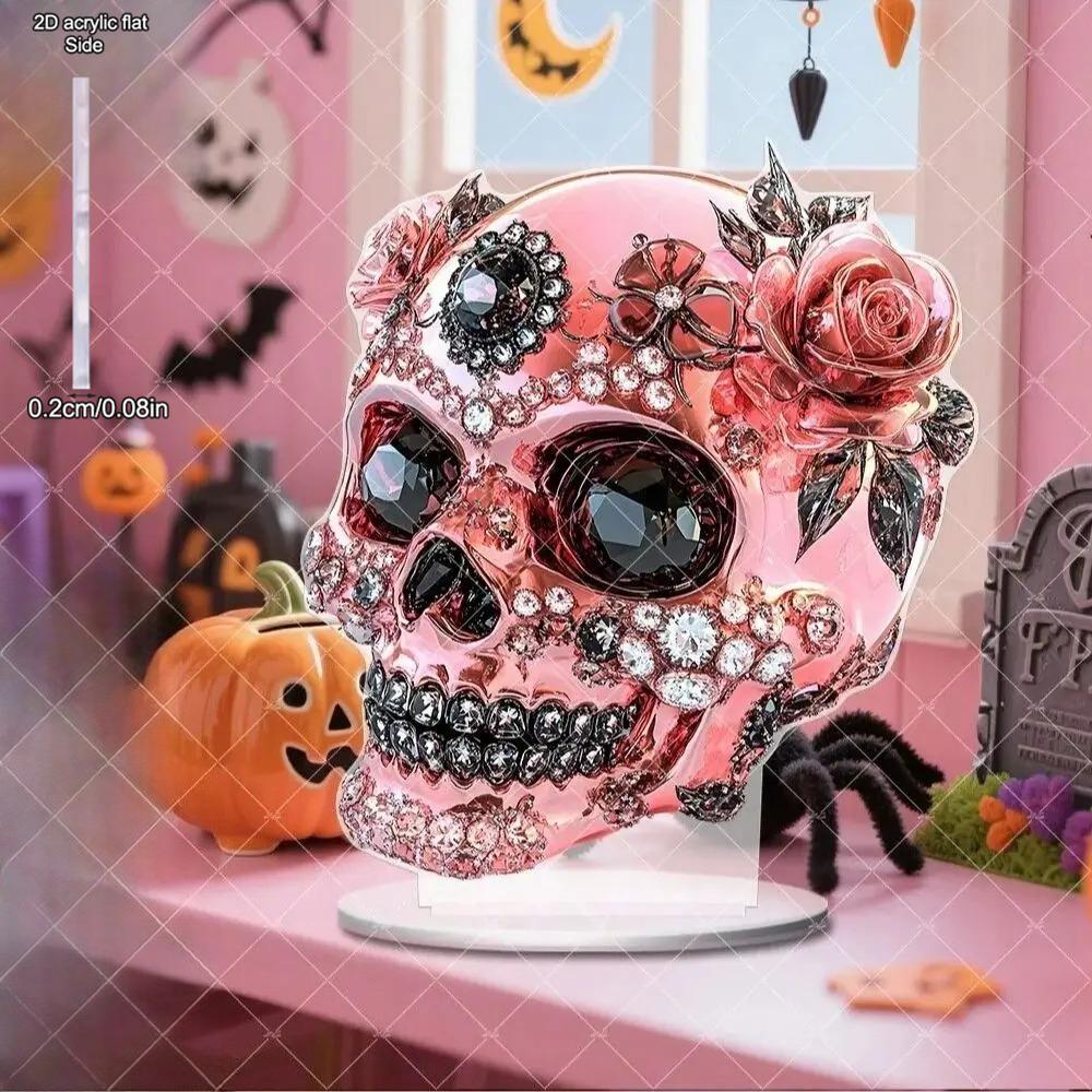 1pcs Halloween Pink Horror Desktop Decoration Ornament Perfect Gift - 2D Flat Acrylic Desktop Ornament, Four Seasons Decoration