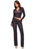 Women's Long Sleeve Cropped Tracksuit Set with Flare Pants