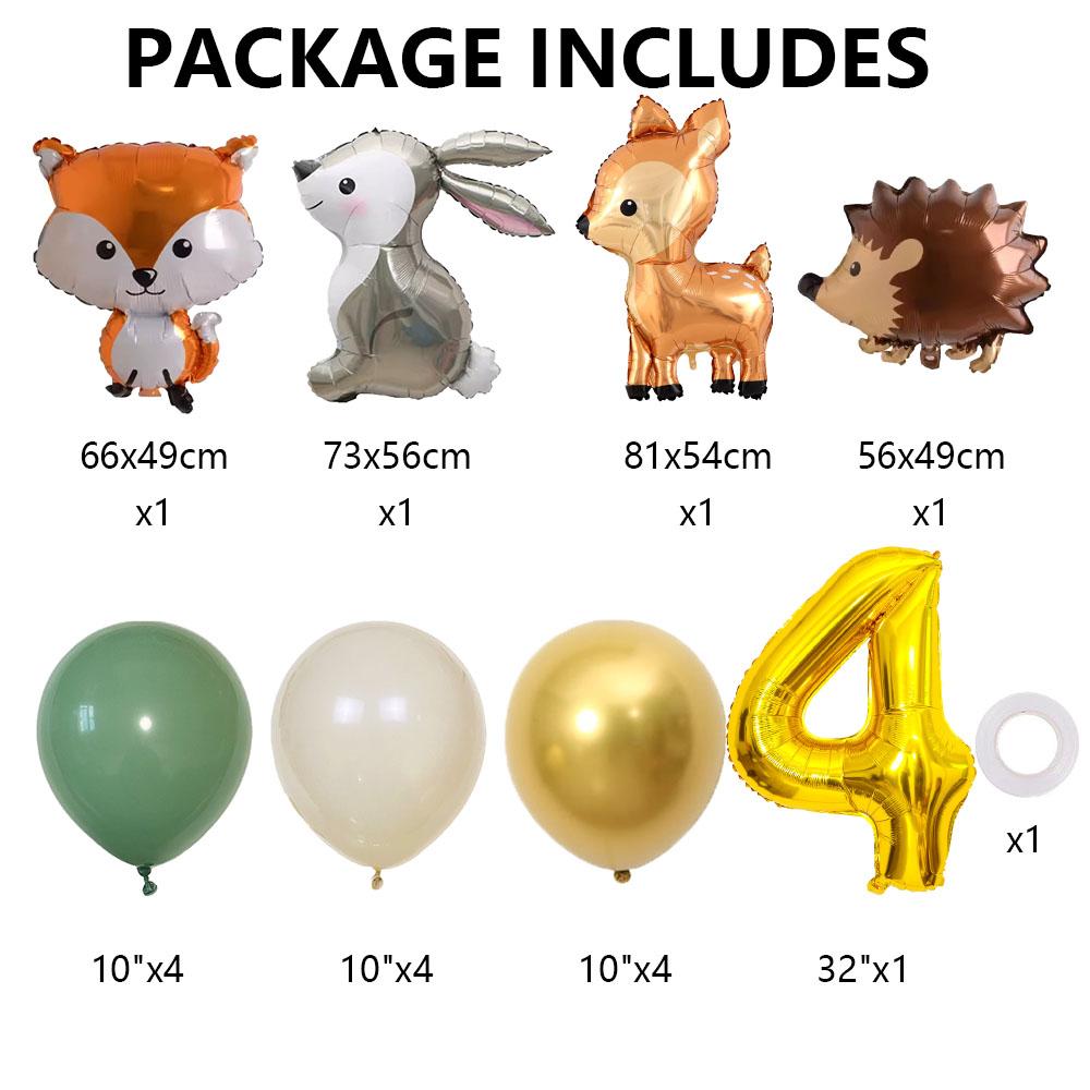 Hedgehog Deer Fox Rabbit Balloon Set Gold Number Balloon for Boy's Woodland Animal Happy Birthday Party Decorations Kids Gifts