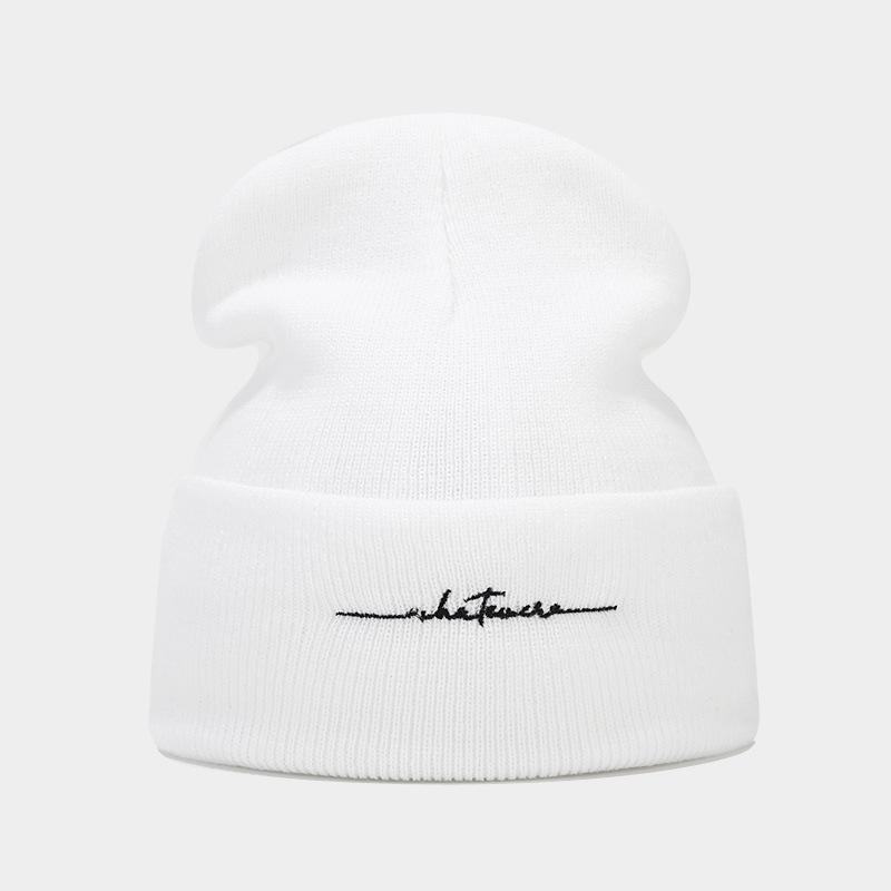 

Шапка женская осенне-зимняя модная брендовая модная простая шерстяная шапка с вышивкой букв мужская ретро вязаная теплая шапка приливная шапка-бини M（56-58cm） белый