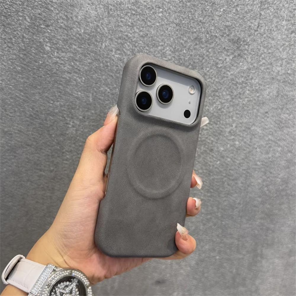 Magnetic Business Sheepskin Leather Case For iPhone 17 Air 16 Pro Max 15 14 13 12 Magsafe Wireless Charging Half-wrap Hard Cover