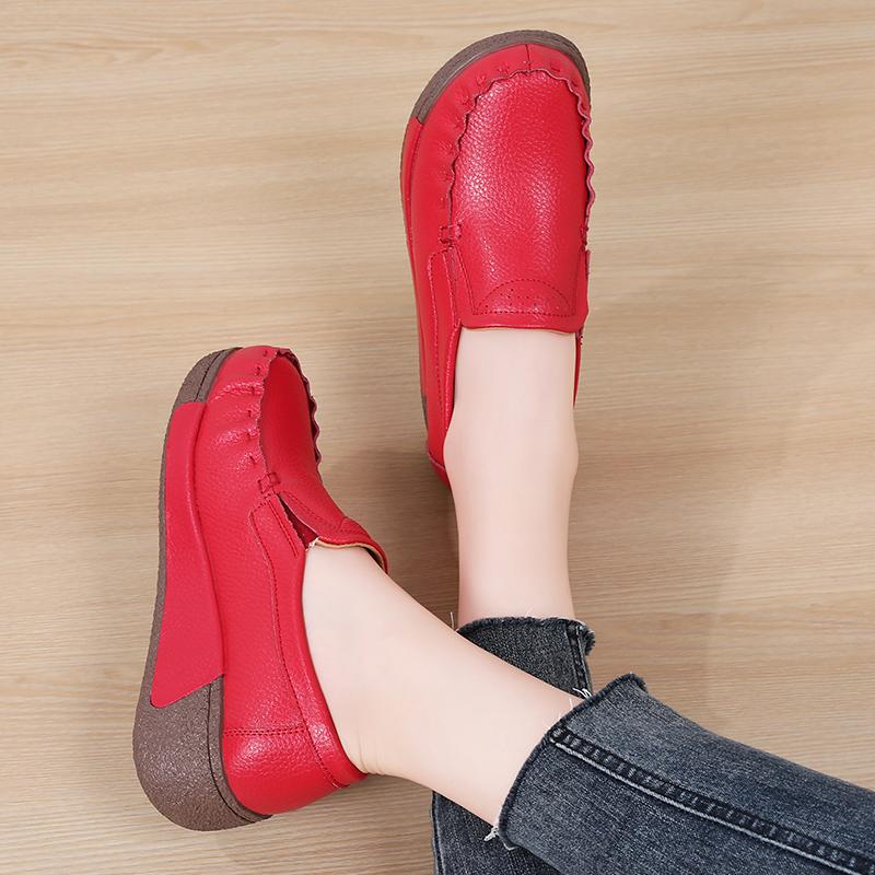 

Мода Весна и Лето Женская Мода Лоферы Мокасины из Натуральной Кожи Осень Слипоны Повседневные Круглый Носок Платформа на Танкетке Туфли-Качалки 35 красный