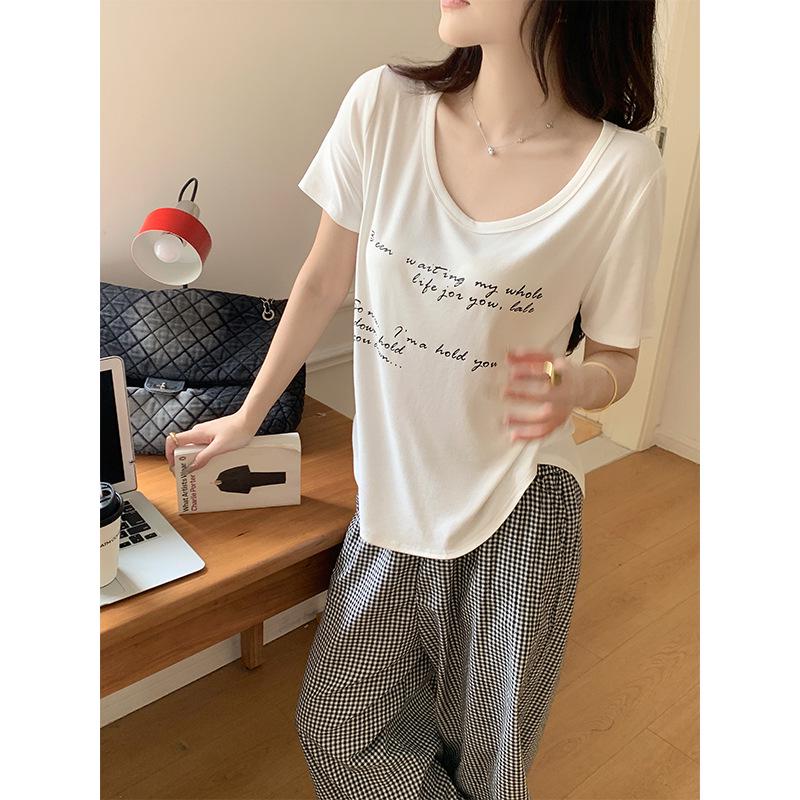 

2025 Women s Retro Letter Print Half-Sleeve Slimming T-Shirt Medium белый