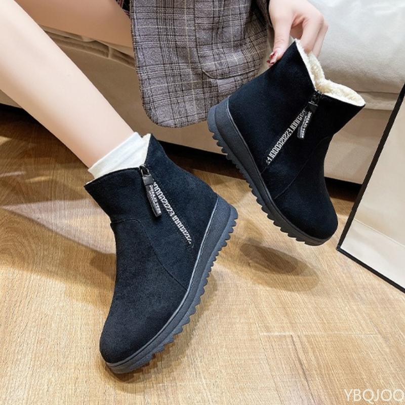 Fashionable versatile velvet snow boots women autumn winter new sloping heels high top cotton shoes warm women short boots 41 4898₽