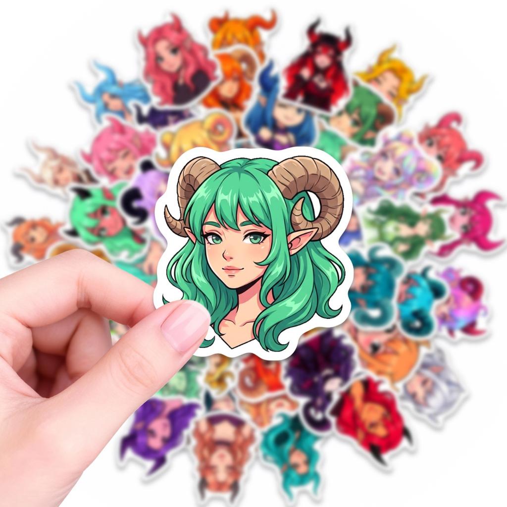 50 Anime Horns Demon Girl Stickers Two-Dimensional Fantasy Characters Hand Account Material Decorative Stickers