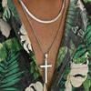 2pcs Punk Cross Necklace for Men BoysStainless Steel Stacked Chain Necklace,Male Sweater Chain Gift
