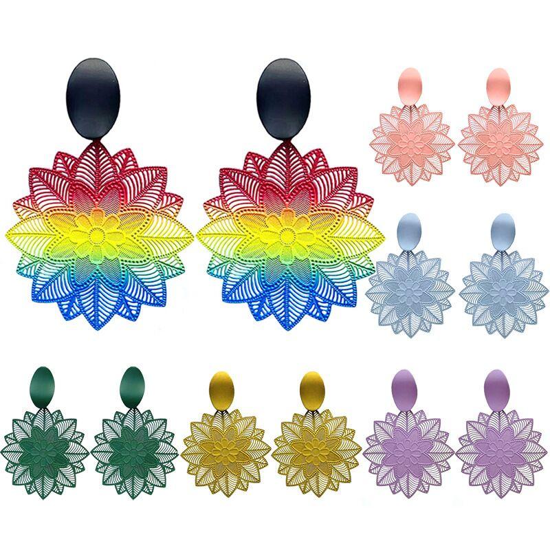 Vintage Earring Petals Shape Hollow Pattern Earrings Colorful Easy Matching Earrings for Women