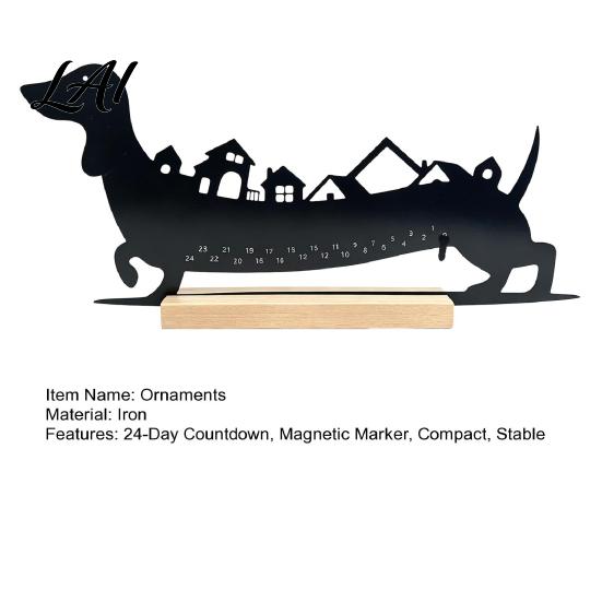 Magnetic Advent Calendar 24‑Day Christmas Countdown Dachshund Decor Metal Silhouette Ornament Funny Tabletop Decoration with Wooden Base Holiday