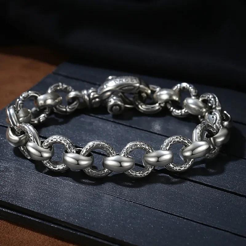 Sterling Silver Bracelet Hip-hop Trend Simple and Cool with A Sense of Niche Design 18cm