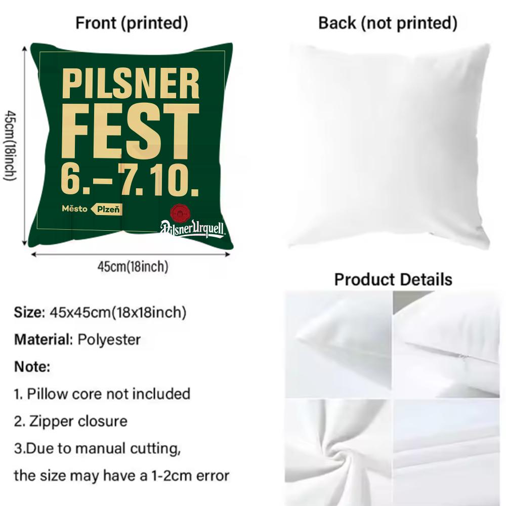 Beer P-Pilsner U-Urquell Cushion Cover Pattern Printed Pillowcase for Living Room Sofa Cushion Cover & Bedroom Decor