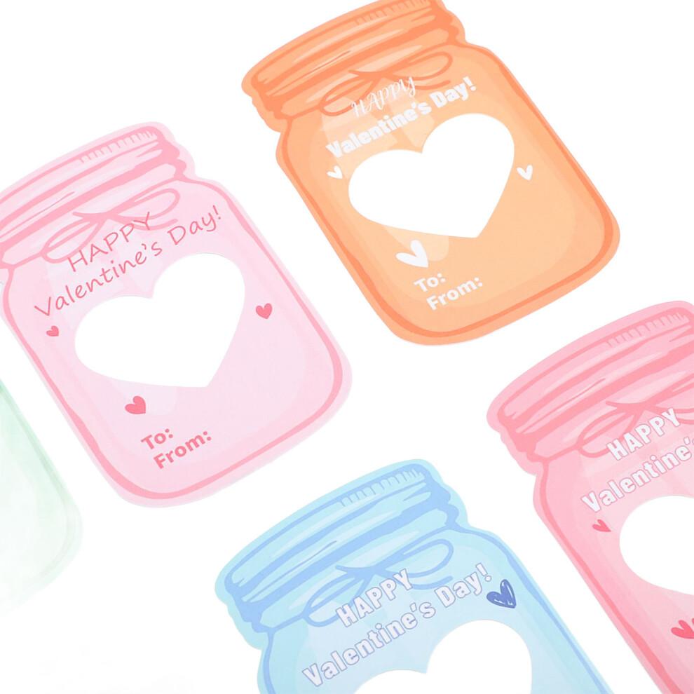 Ensemble de Cartes de Saint-Valentin pour Enfants - 30 Modèles de Bocal avec Adhésifs & Sachets