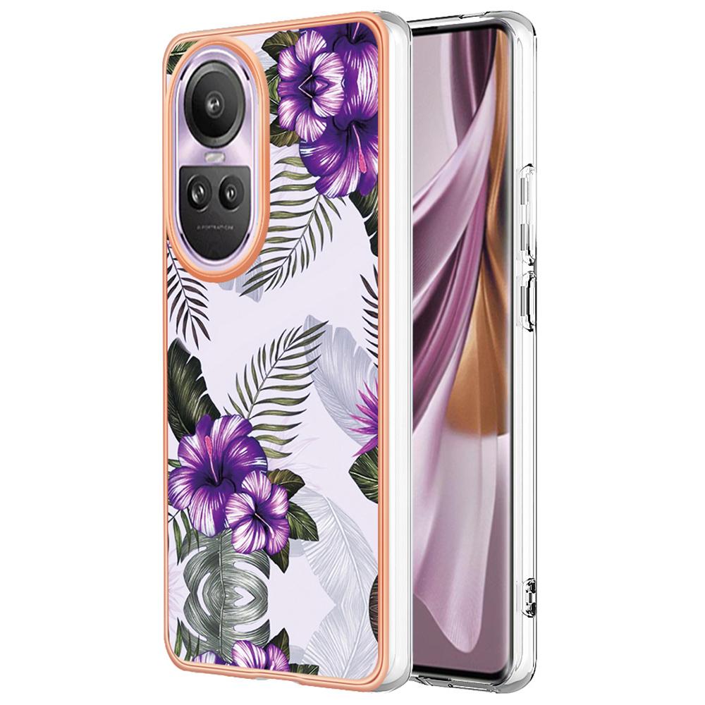 

For Oppo Reno10 Pro 5G (Global) Case with IMD Marble Flower Pattern TPU Mobile Back Cover Purple Flower