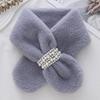 Girls Winter Warm Thicken Scarfs Pearl Cross Buckle Faux Fur Plush Cross Collar Scarf Shawl Lovely Warm Soft Scarf